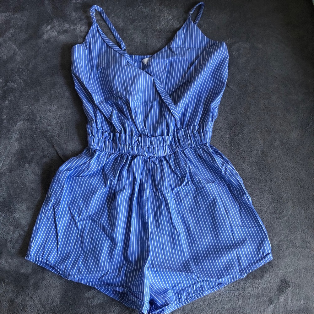 Blue pinstripe romper. Size S